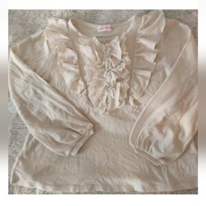 Mezzo Piano Beaded Ruffled Shirt, Size 130cm Cream White Light Beige Lace Ruffle